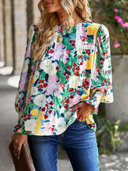 Women's lace stitching floral temperament top all-match blouse - 808Lush