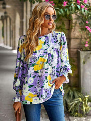 Women's lace stitching floral temperament top all-match blouse - 808Lush