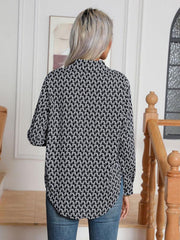 Women's long sleeve cardigan geometric print shirt - 808Lush