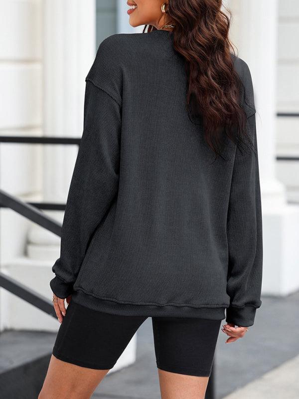 Women's long sleeve loose ribbed knitted sweatshirt - 808Lush