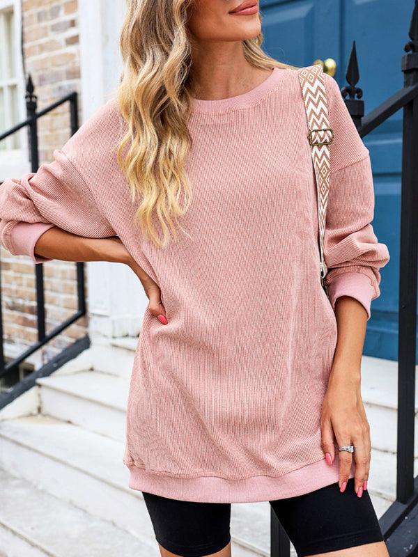 Women's long sleeve loose ribbed knitted sweatshirt - 808Lush