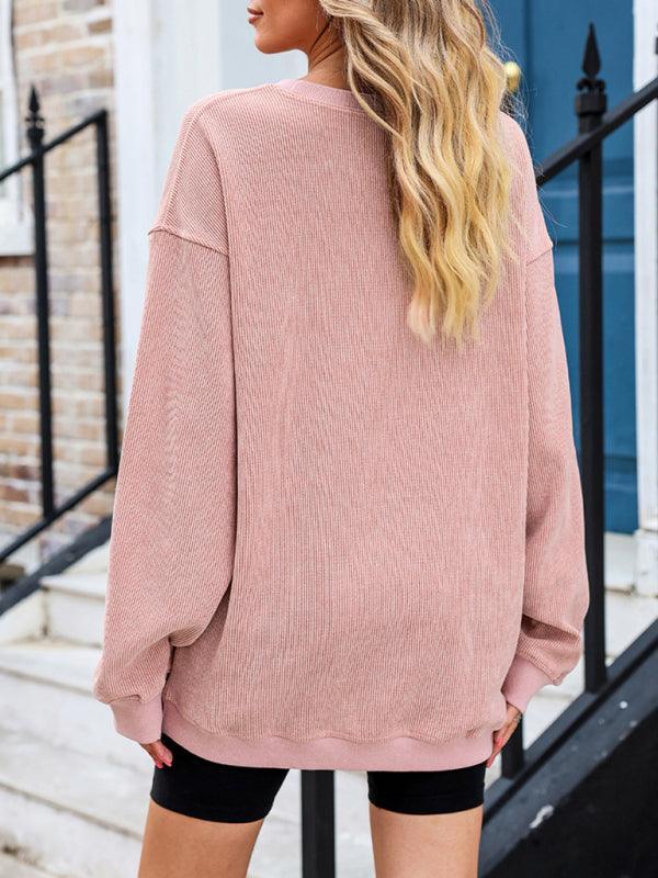 Women's long sleeve loose ribbed knitted sweatshirt - 808Lush