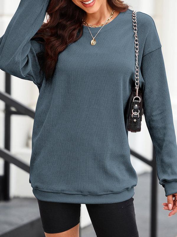 Women's long sleeve loose ribbed knitted sweatshirt - 808Lush