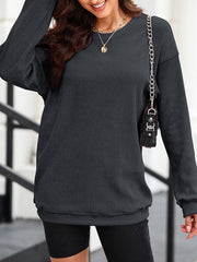 Women's long sleeve loose ribbed knitted sweatshirt - 808Lush