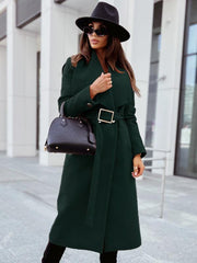 Women's long-sleeved buttoned V-neck strappy woolen coat - 808Lush