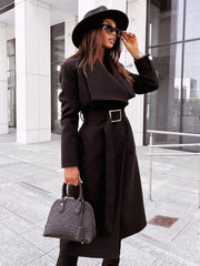 Women's long-sleeved buttoned V-neck strappy woolen coat - 808Lush