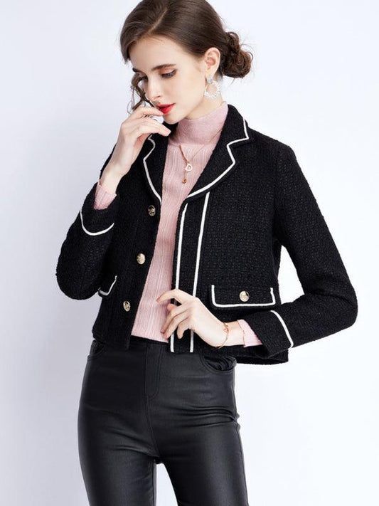 Women's long-sleeved suit collar collision color small fragrant wind jacket - 808Lush