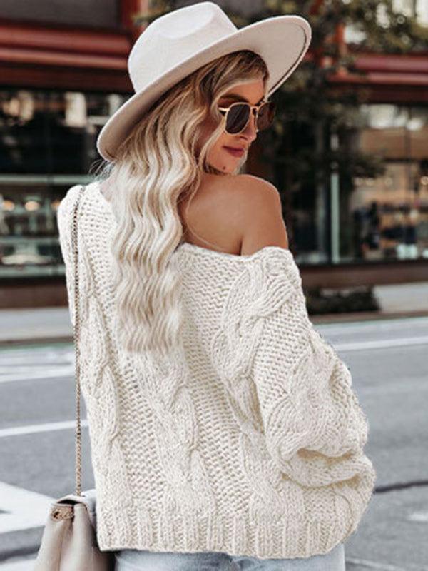 Women's loose knitted sweaters European and American round neck fashionable pullover sweaters - 808Lush