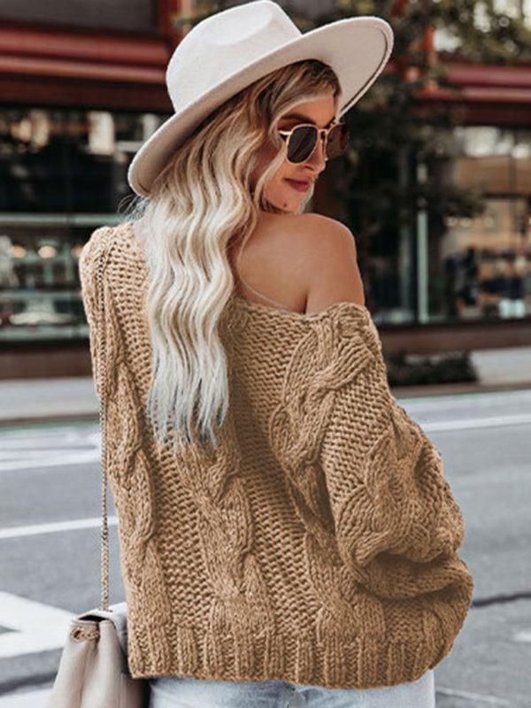 Women's loose knitted sweaters European and American round neck fashionable pullover sweaters - 808Lush