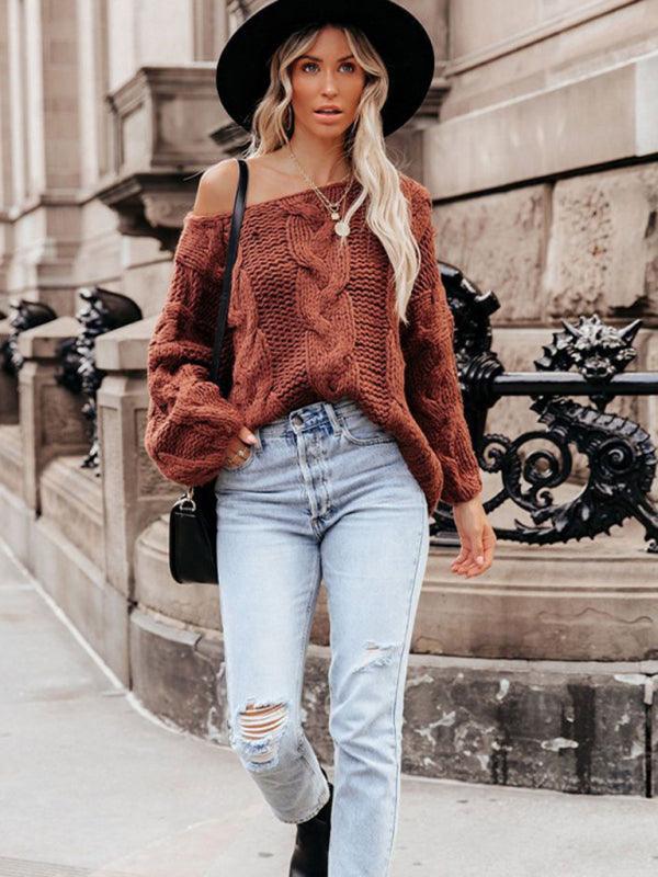 Women's loose knitted sweaters European and American round neck fashionable pullover sweaters - 808Lush