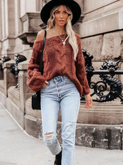 Women's loose knitted sweaters European and American round neck fashionable pullover sweaters - 808Lush