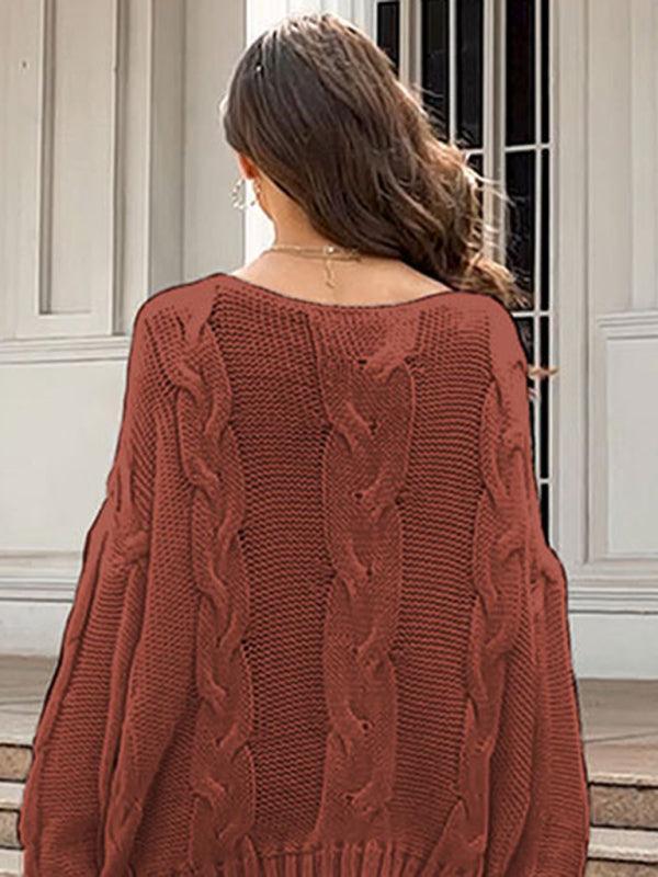 Women's loose knitted sweaters European and American round neck fashionable pullover sweaters - 808Lush