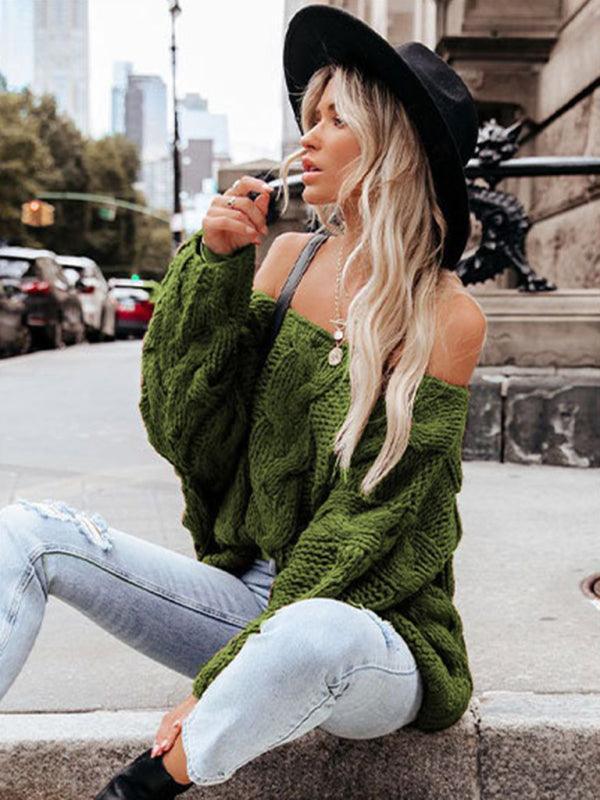 Women's loose knitted sweaters European and American round neck fashionable pullover sweaters - 808Lush