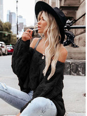 Women's loose knitted sweaters European and American round neck fashionable pullover sweaters - 808Lush