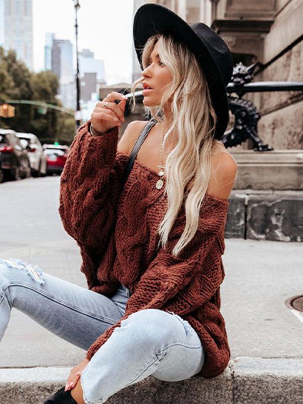 Women's loose knitted sweaters European and American round neck fashionable pullover sweaters - 808Lush