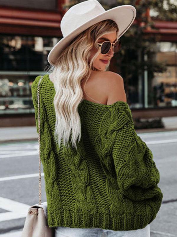 Women's loose knitted sweaters European and American round neck fashionable pullover sweaters - 808Lush