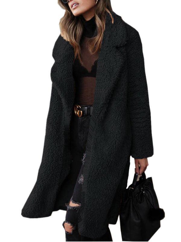 Women's loose long sleeve lapel plush jacket - 808Lush