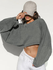 Women's loose round neck high waist sweatshirt - 808Lush