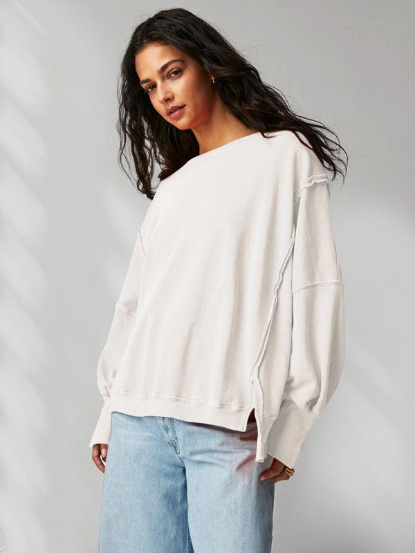 Women's loose round neck patchwork sweatshirt - 808Lush