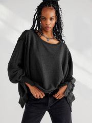 Women's loose round neck patchwork sweatshirt - 808Lush