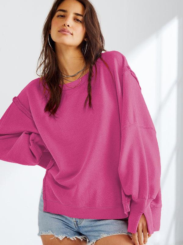 Women's loose round neck patchwork sweatshirt - 808Lush