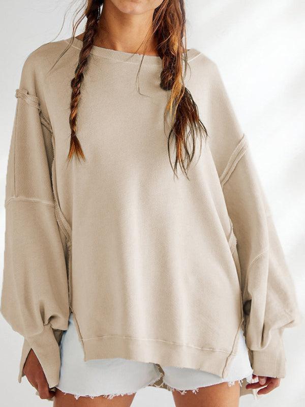 Women's loose round neck patchwork sweatshirt - 808Lush