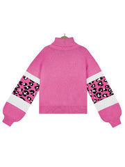 Women's loose turtleneck long sleeve leopard print sweater - 808Lush