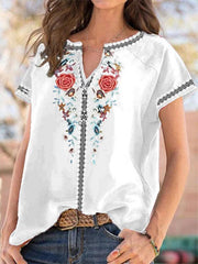 Women's loose western ethnic style top short-sleeved t-shirt - 808Lush