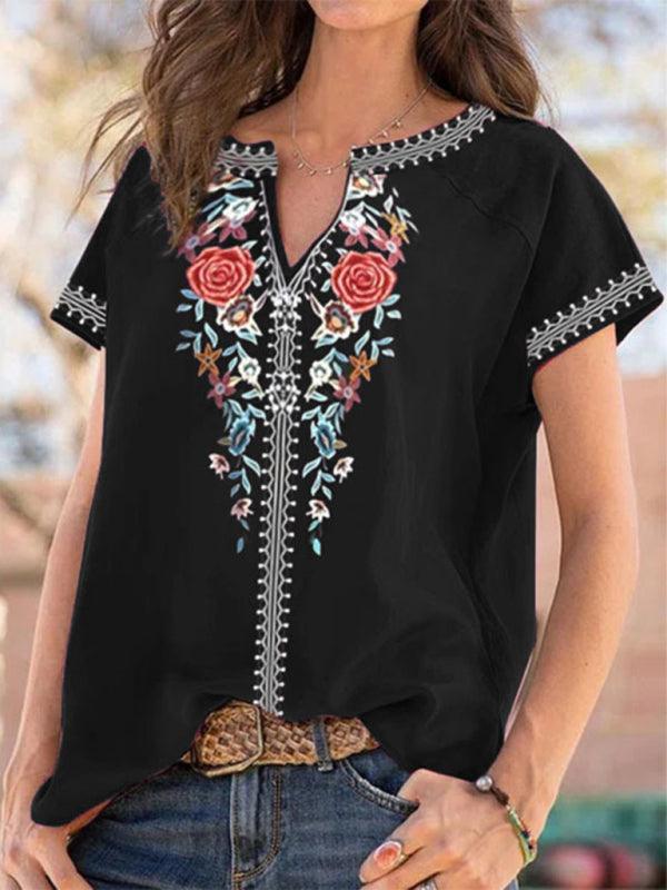 Women's loose western ethnic style top short-sleeved t-shirt - 808Lush