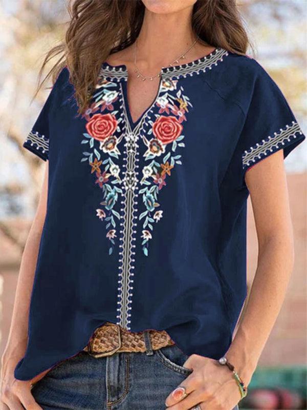 Women's loose western ethnic style top short-sleeved t-shirt - 808Lush