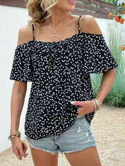 Women's love print off-shoulder short-sleeved top - 808Lush