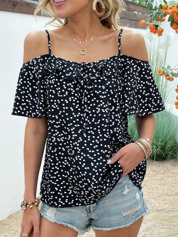 Women's love print off-shoulder short-sleeved top - 808Lush