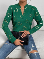 Women's love stamping elegant V-neck shirt - 808Lush