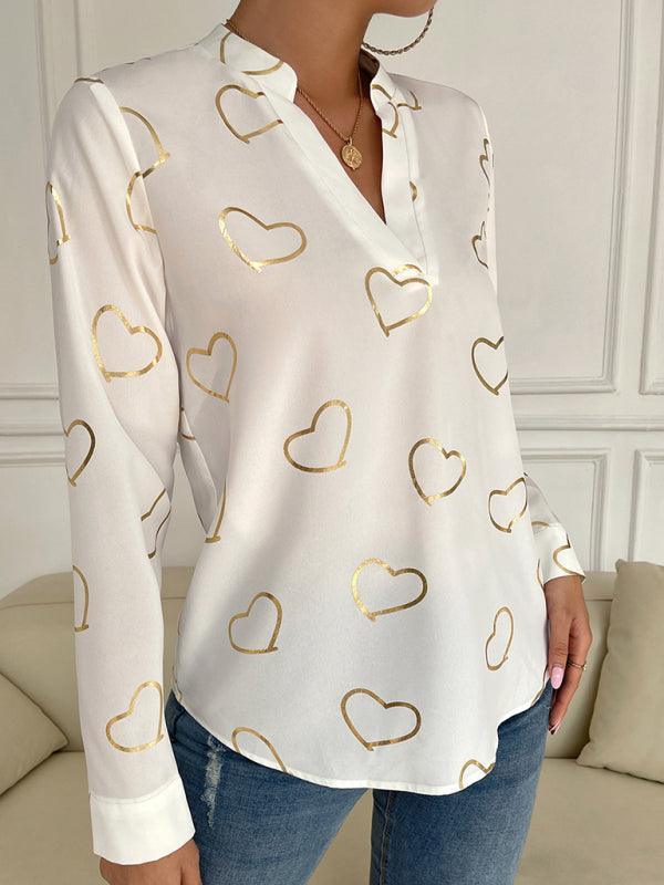 Women's love stamping elegant V-neck shirt - 808Lush