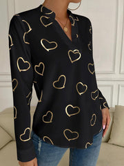 Women's love stamping elegant V-neck shirt - 808Lush