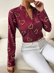 Women's love stamping elegant V-neck shirt - 808Lush