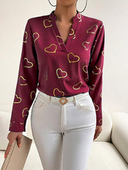 Women's love stamping elegant V-neck shirt - 808Lush