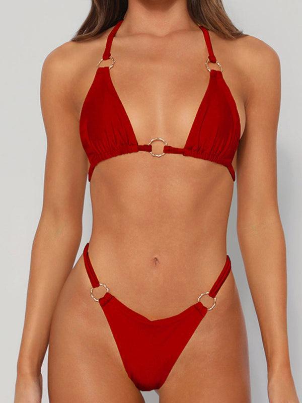 Women's metal ring beach strap suspender sexy two-piece bikini - 808Lush