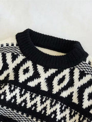 Women's Christmas geometric pattern round neck pullover sweater - 808Lush