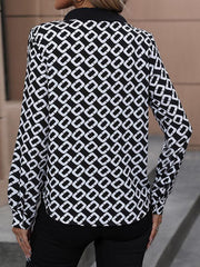 Women's V-lapel printed long-sleeved shirt - 808Lush