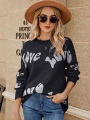 Women's Valentine's Day letter jacquard pullover knitted sweater - 808Lush