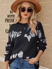 Women's Valentine's Day letter jacquard pullover knitted sweater - 808Lush