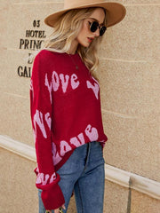 Women's Valentine's Day letter jacquard pullover knitted sweater - 808Lush