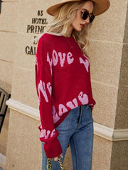 Women's Valentine's Day letter jacquard pullover knitted sweater - 808Lush