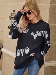 Women's Valentine's Day letter jacquard pullover knitted sweater - 808Lush