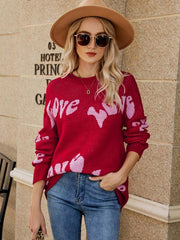 Women's Valentine's Day letter jacquard pullover knitted sweater - 808Lush