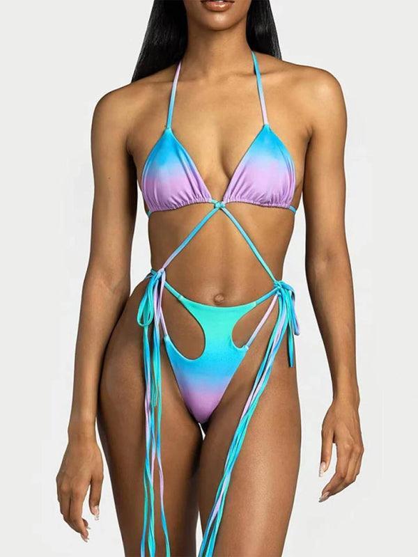 Women's bikini gradient hollow fringed one-piece swimsuit - 808Lush