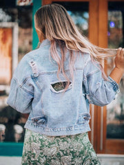 Women's casual fashion loose handmade frayed denim jacket - 808Lush