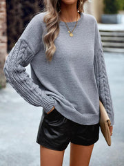 Women's casual round neck long sleeve knitted sweater - 808Lush