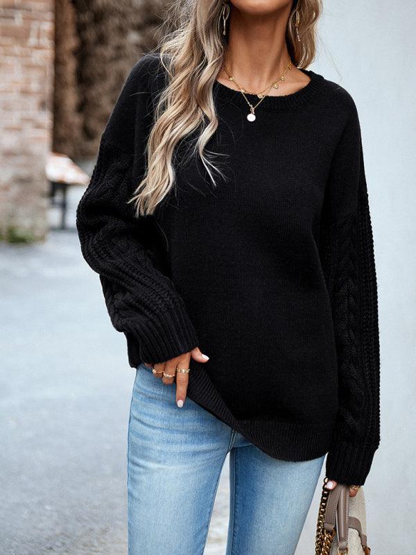 Women's casual round neck long sleeve knitted sweater - 808Lush